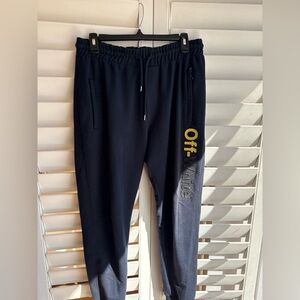 Off-White Men's Navy Joggers with Yellow Logo